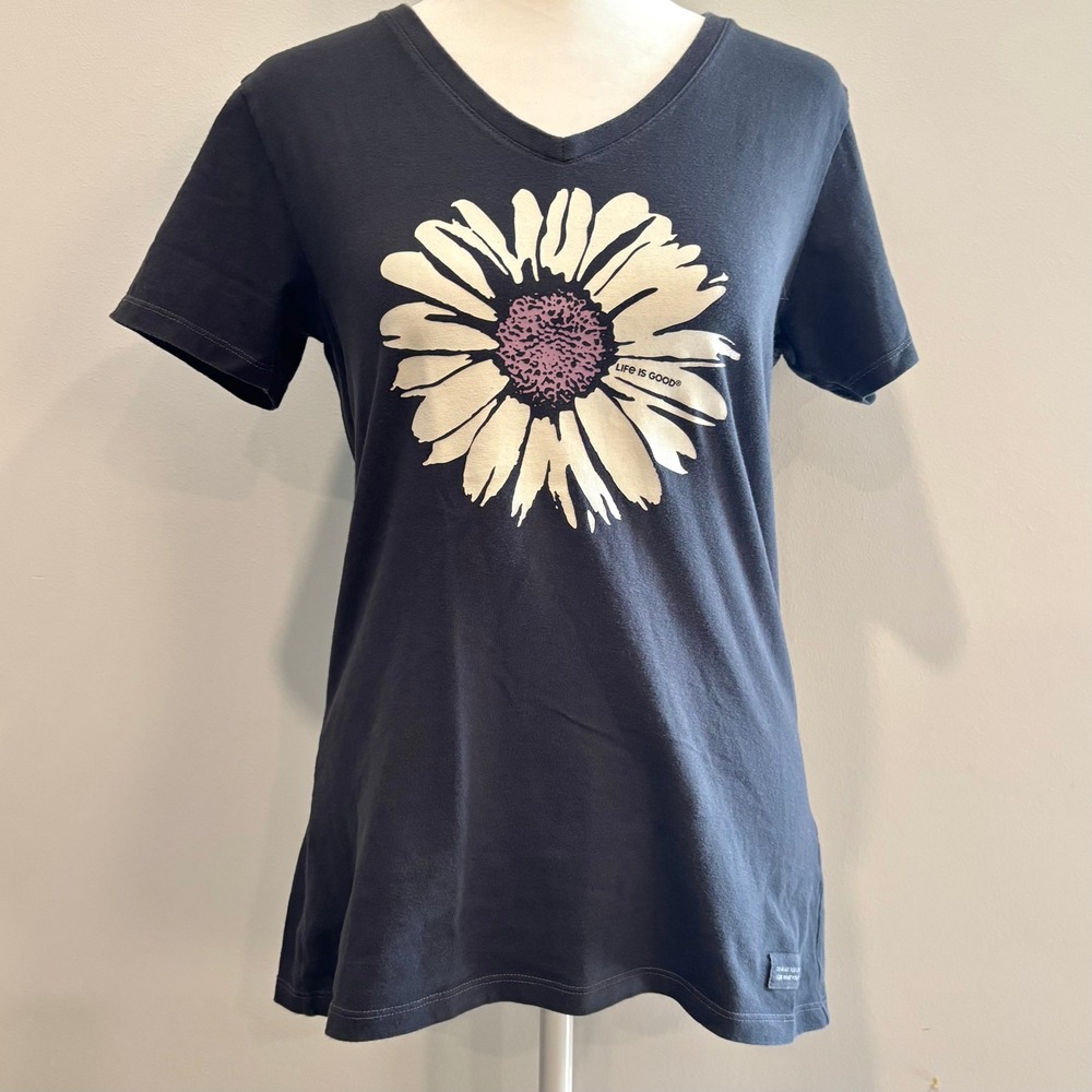 Life is Good Womens Top Small Daisy Flower Crusher Tee Graphic Nature Boho 20387